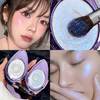 3D en Relieve Diamante Resaltador Blanco Púrpura Polvo Nacarado Luminizer Impermeable Cara de Maquillaje Iluminador para Resaltar la Paleta