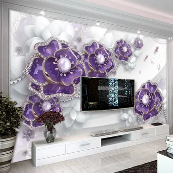 3D fondo de pantalla Estéreo de Flores de Perlas Y Joyas de la Foto Murales Sala de estar Sofá TV Telón de fondo de Tela de Decoración de Lujo, Papel De Parede