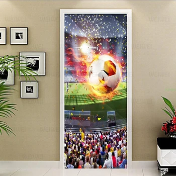 3D Wallpaper HD Enorme Campo de Fútbol 3D Mural de la Sala de estar Sala de Estudio en 3D de la Puerta de la etiqueta Engomada del PVC Auto-Adhesivo Impermeable etiqueta Engomada de la Pared