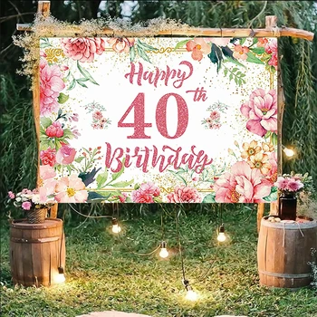 40 Años de Feliz Cumpleaños Telón de fondo Decoración de la Bandera de Estudio de Foto de las Señoras de la Fotografía de Rosa Flor de la Familia de Parte de la Celebración 10x6ft
