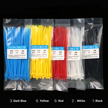 400pcs/lote 3x150mm colorido de cables de Nylon de 2,5 mm de Auto-bloqueo de tipo Rojo/Azul/Amarillo/Verde/blanco/Negro/Púrpura/Brown cable de lazo