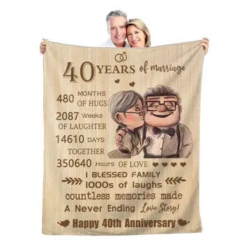 40º Aniversario de la Manta de 40 Regalos de Boda de las Frazadas de Oro de 40 Años de Matrimonio para la Pareja de los Padres Manta de Sofá en Sofá