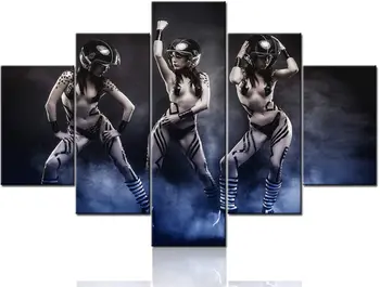 5 Panel de Rock Roll Chica Desnuda Negro Blanco Mujer Sexy Con Casco de Motocicleta Pinturas en Lienzo HD de Impresión de 5 Piezas Imágenes de Arte de la Pared