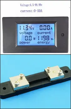 50A DC de Potencia Digital Medidor de Panel de Alimentación del Monitor de Energía Voltímetro Amperímetro + Derivación