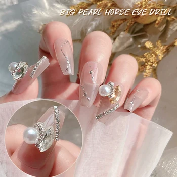 5PCS de Uñas de Arte de Accesorios 3D Uñas Encantos de Manicura de Uñas de diamantes de Imitación de Uñas Nailart de Acrílico de la Decoración de Piedras Brillantes de la Cadena de Joyería de la Perla