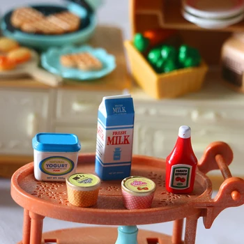 5Pcs/Set casa de Muñecas Salsa de Tomate Helado de Yogur en Miniatura de los Alimentos de Juguete Modelo de Juguete