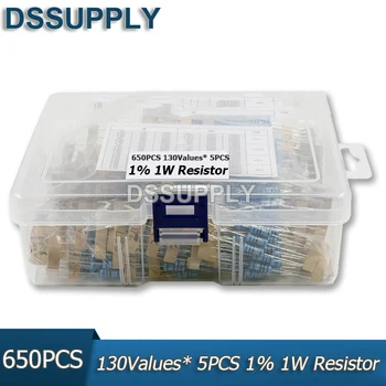 650Pcs/conjunto con la caja de 1W 1% 1R-2.4 M 130ValuesX5Pcs de Película de Metal Kit de resistencias Conjunto