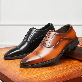 6cm de Aumento de Altura de los Zapatos para los Hombres de Negocios Zapatos de Vestir Marrón Negro de Encaje de los Hombres Ascensor de Cuero Genuino Zapatos Formales
