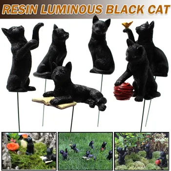 6pcs Miniatura de Resina Luminoso Gato Negro Creativa de la Simulación de los Negros Gatos Decoración de Jardín Patio de Halloween Ornamento Accesorios