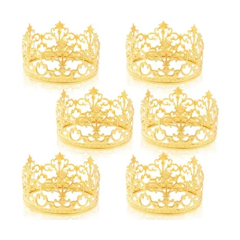 6Pcs Oro Mini Corona Topper de la Torta Príncipe de la Princesa Pequeña Tiara de Cupcake Toppers de la Corona de la Boda Pastel de Cumpleaños de los Pequeños de la Corona