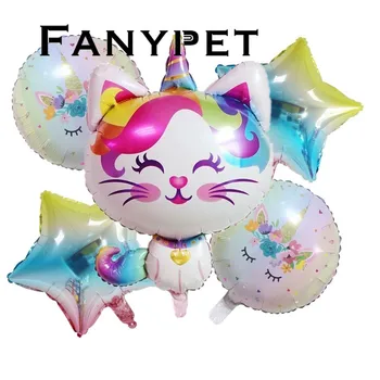 6pcs Rainbow Unicorn Gato de papel de Aluminio globo de 32pulgadas Gradiente de color Número balón de Cumpleaños de la Fiesta de la Boda Decoración de suministros de la Ducha del Bebé
