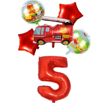 6pcs/set Coche Ballons camión de Bomberos de la Construcción de Aluminio Globo Globos a los Niños 1 2 3 Regalos de Cumpleaños Decoraciones de Fiesta de los Niños pelotas