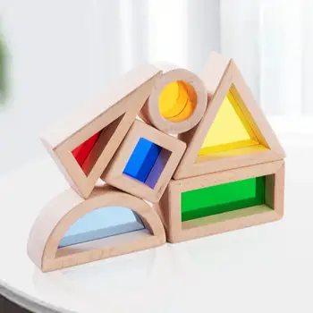 6x Construcción de Juguete para los Niños Geométricos de colores Montaje de Bloque Sensorial Bloques de Madera de Apilamiento de Bloques para Niños de Bebé