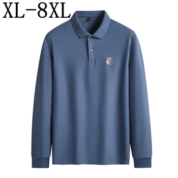 7XL 8XL 6XL Otoño de Diseño de Lujo Camisas Para Hombre de Manga Larga Polos para Hombre de Calidad Superior Suelta Camisa de Polo de los Hombres Tops Casual T-shirt