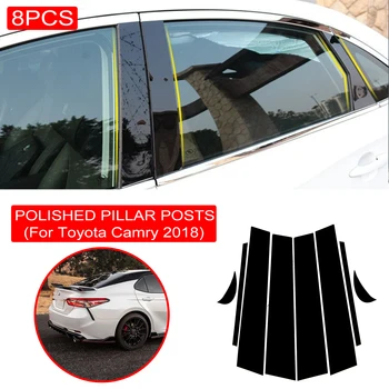 8PCS BC Pilar de la Cubierta de la Puerta de Coche de la Ventana de Recorte de Negro de Tiras de PVC Práctico, Fácil De Instalar Para Toyota Camry 2018