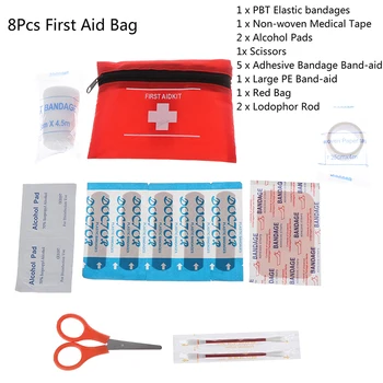 8pcs/set Mini al aire libre kit de Primeros Auxilios Impermeable Pequeño Cuadro Médico de Emergencia, kit de Supervivencia de Viaje de Coche de la Casa Hogar