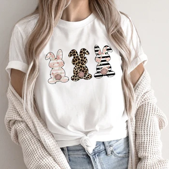 90 Niñas T-shirt Lindo Conejo de dibujos animados Divertido Imprimir las mujeres T camisa O-cuello de Manga Corta t camisa de mujer de Verano Harajuku Camiseta de Señora