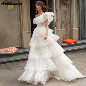 Aixiangsha Un Hombro Blanco Vestido de Noche Elegante Una línea de Vestido de fiesta de Pliegue de Vestidos de Fiesta Para las Mujeres 2023 encargo
