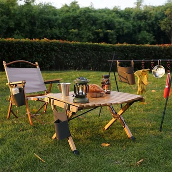 Al aire libre portátil de planta octogonal rollos de Pollo tabla, camping picnic de almacenamiento sólida mesa de madera, barbacoa de camping viajes de mesa plegable