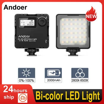 Andoer CL-36 Mini Bi-color LED Luz de Vídeo 2800K-8500K Construido en Batería Recargable con 3 Zapata para accesorios Soportes de la Pantalla LCD