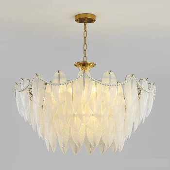 Arañas de Luces LED simple salón retro de la perla de la decoración de plumas de cristal de la lámpara romántica luz de lujo del dormitorio comedor