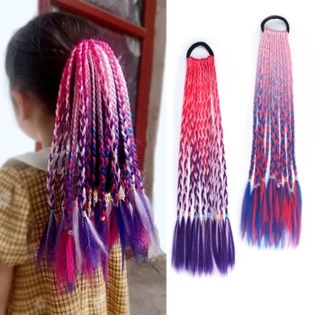 Arco iris de las Niñas Hairwear Sintético Cuadro Baided Cola de caballo Con una Cuerda a los Niños de la Princesa de Color de la Cola Peluca de los Niños del Estilo Accesorios para el Cabello