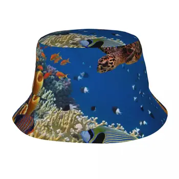 Azul Arrecifes de Coral, Peces de Tortugas Marinas Casual Unisex Sombrero para el Sol Sombrero de Cubo para Hombres, Mujeres Bob Hip Hop Gorras de Verano Pescador Sombrero de Panamá