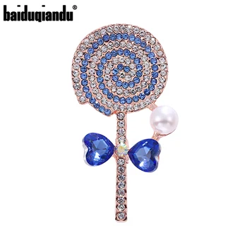 Baiduqiandu de diamante de imitación de Piruletas de Caramelo Broches de Pines Para las Mujeres Gilrs Chispas Azules Lollipop de pan de Azúcar Broches de Regalo