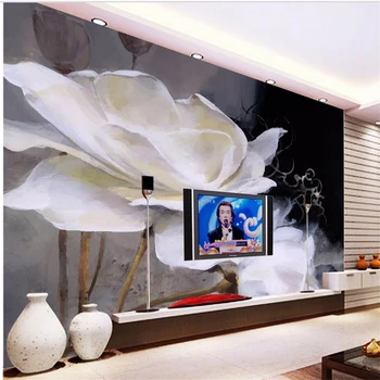 beibehang de encargo de la foto de fondo de pantalla en 3d de pintura, pintados a mano, flores blancas TV telón de fondo de la decoración de la pintura de la pared de la sala de papel