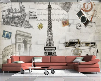 beibehang de encargo de la foto de fondo de pantalla 3D retro Europeo de arquitectura de la Torre Eiffel de París TV fondo pared del dormitorio mural de papel pintado