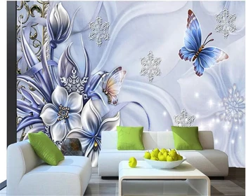 beibehang mural de papel tapiz Floral sueño azul lirio mariposa mural de papel pintado de la pared de papier peint mural 3d fondos de pantalla para la sala de estar