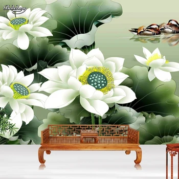 beibehang papel de parede para quarto de Lotus Yuanyang hogar color de fondo de pantalla murales telón de fondo fondo de pantalla de pintura