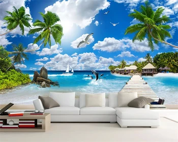 beibehang Personalizado de la moda de la personalidad de seda papel de parede 3d fondo de pantalla paisaje costero de coco sofá salón de TV de fondo