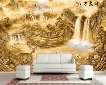 Beibehang Personalizado foto grande de papel de pared de oro de la pintura de paisaje ahora, la familia dormitorio sala de estar decoración de murales en 3D fondo de pantalla