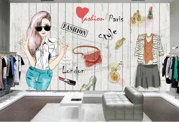 beibehang Personalizado mural de papel pintado para la habitación de los niños del dormitorio de la decoración de la ropa de moda de café-bar de la decoración de la prenda impermeable de la lona mural