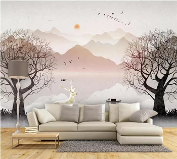 beibehang un fondo de pantalla Personalizado en 3d mural bosques de los países Nórdicos resumen artística de tinta paisaje ciervo blanco de fondo de la pared de artículos de decoración para el hogar