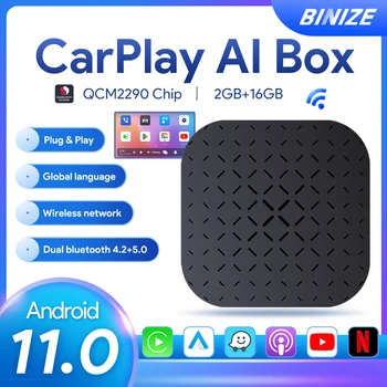 Binize CarPlay AI Cuadro Android 11.0 Inalámbrica CarPlay y Android Auto 2+16G QCM2290 Netflix Youtube Inteligente Cuadro de WiFi Para VW, Fiat, Kia