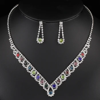 BLIJERY Encanto del Color Mezclado Rhinestone de Cristal Gargantilla Collar Aretes Conjunto para Mujer de Dama de honor de Novia de la Boda de la Joyería Conjunto de bisutería
