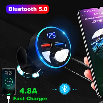 Bluetooth 5.0 de Audio Reproductor de MP3, manos libres Kit de Coche Transmisor FM 4.8 USB Cargador Rápido de Auto de Coches de lápiz de memoria USB reproducción de música