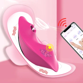 Bluetooth Mariposa Portátil de Succión Vibrador para Mujeres Inalámbrica de la APLICACIÓN de Control Remoto Vibración Bragas Consolador juguetes Sexuales para la Pareja