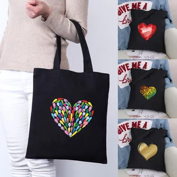 Bolsa de compras para las Mujeres de la Lona para el Hombro Bolsas Shopper Eco Bolso Nuevo de la Moda de Almacenamiento Tote Impresión de Amor Conmutar de Comestibles Bolsos