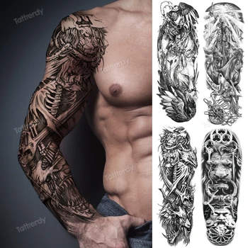 brazo tatuaje temporal impermeable falso tatuaje mangas de la pierna del muslo cuerpo pegatinas tatuaje hombre chico sexy de agua tatuajes de calavera negra