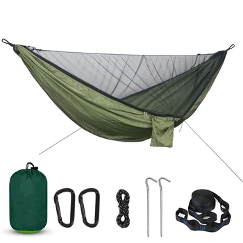 Camping Hamaca con mosquitero Fácil de Configurar Correas Hamaca Portátil Para Acampar, Viajar Patio Ligero de Doble Persona