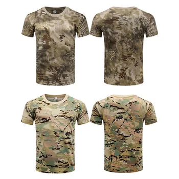 Camuflaje Táctico de la Camisa de Manga Corta de los Hombres de secado Rápido de Combate T-Shirt Militar del Ejército Camiseta de Camuflaje al aire libre Senderismo Caza Camisetas