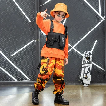 Chico Hip Hop Ropa Sudadera Ropa Militar de Camuflaje Táctico de Carga Carrito Pantalones para Niñas Niños Danza Traje Ropa