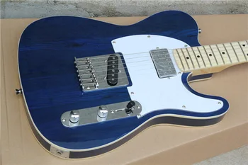 China fábrica de guitarras personalizadas Nuevo grano de madera Natural azul transparente TL Guitarra Eléctrica ,de Alta Calidad de Doble pan borde 01