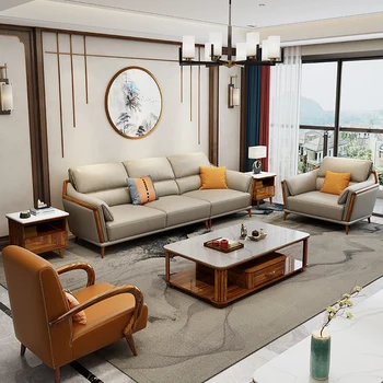Chino moderno sofá de cuero, la primera capa de cuero ébano italiano de lujo sofá