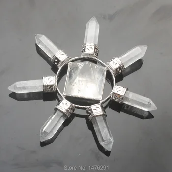 Claro Natural de Cristal de Cuarzo 7 Chakra Prisma Hexagonal de la Varita Mágica de la Energía de la Torre Colgante de Reiki Péndulo Encantos de Curación Amuleto 1PCS