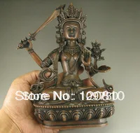 Cobre Latón de artesanía 00220 Chino tallado a mano popular colección antigua de bronce Manjushri estatua de Buda