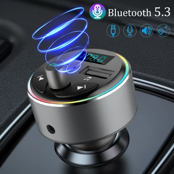 Coche manos libres Bluetooth 5.0 Reproductor de MP3 FM Transmisor DP 30W USB Cargador Rápido de manos libres de llamadas de colores de Luz Ambiental de Accesorios para Automóviles